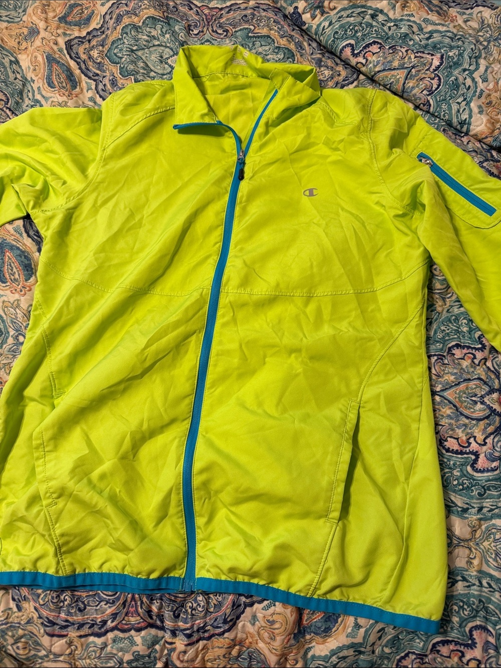 Champion Neon Lime Lightweight Jacket with Blue Trim